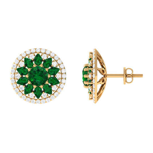 Lab Created Emerald and Moissanite Big Stud Earrings