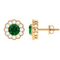Lab Created Emerald Floral Stud Earrings with Diamond Halo