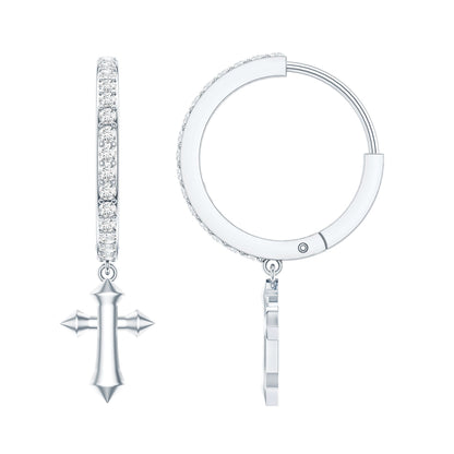 Certified Diamond Cross Drop Hoop Earrings