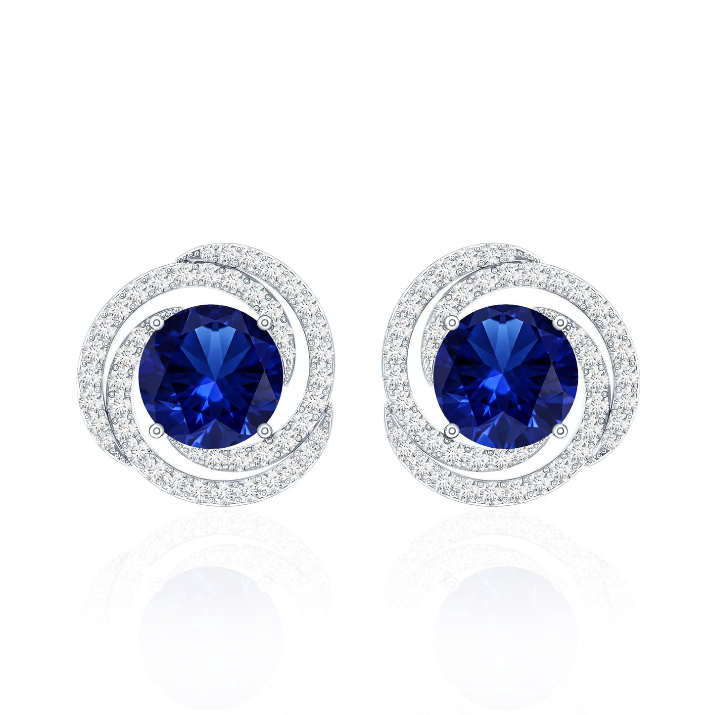 Lab Grown Blue Sapphire and Diamond Swirl Stud Earrings