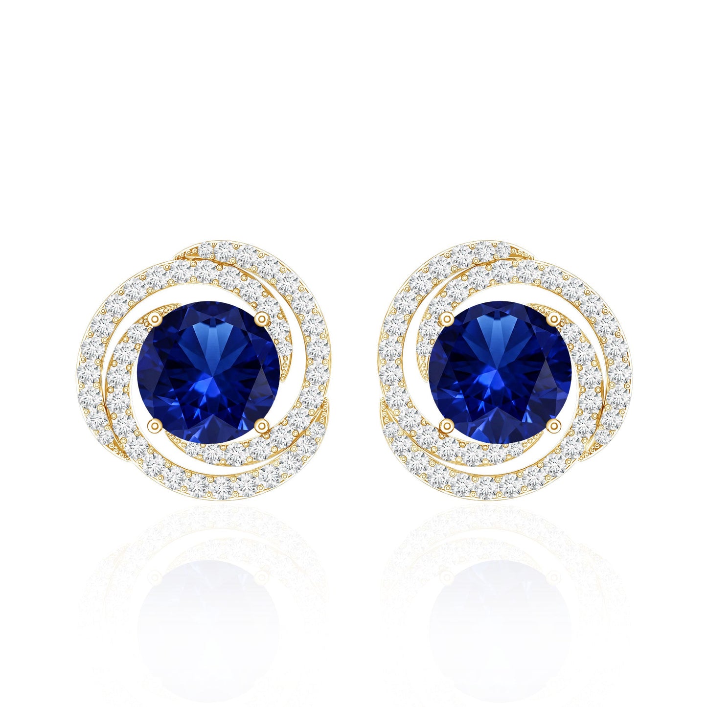 Lab Grown Blue Sapphire and Diamond Swirl Stud Earrings