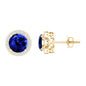 Round Lab Grown Blue Sapphire Stud Earrings With Moissanite Halo