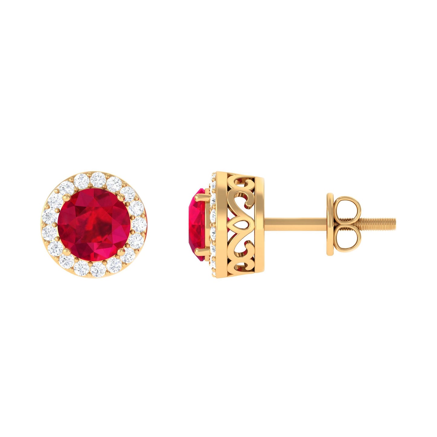 1.3 Carat Lab Created Ruby Halo Stud Earrings with Diamond