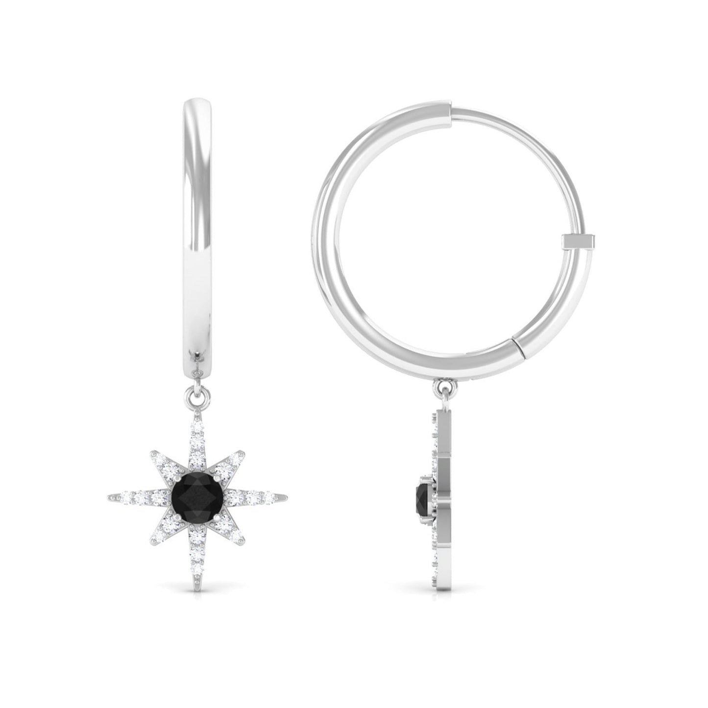 Lab Created Black and White Diamond Sunburst Hoop Earrings