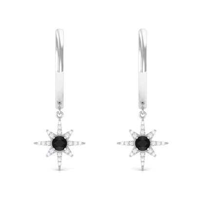 Lab Created Black and White Diamond Sunburst Hoop Earrings