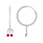 Natural Ruby Cherry Drop Hoop Earrings with Diamond