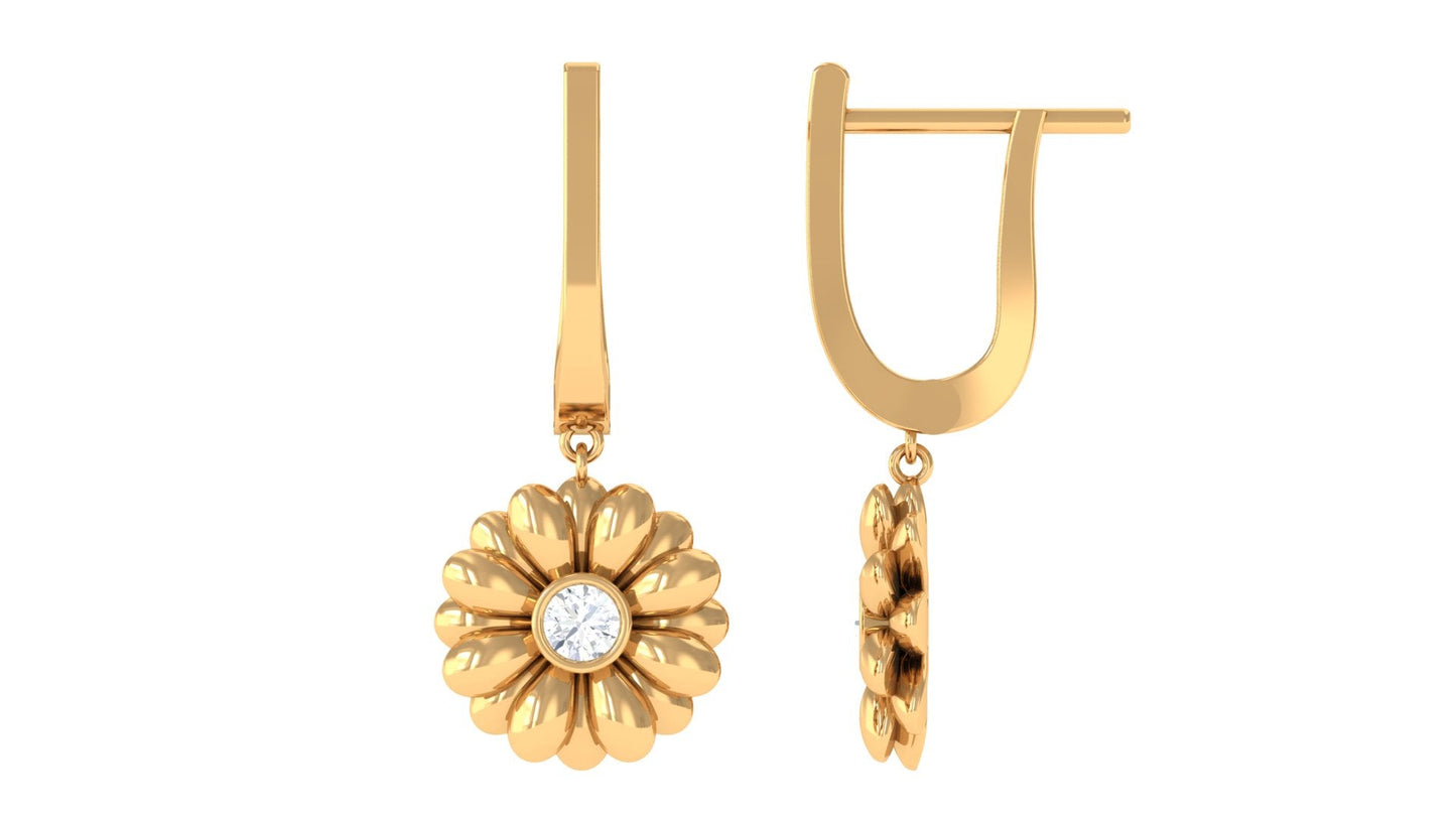 Natural Diamond Flower Drop Hoop Earrings