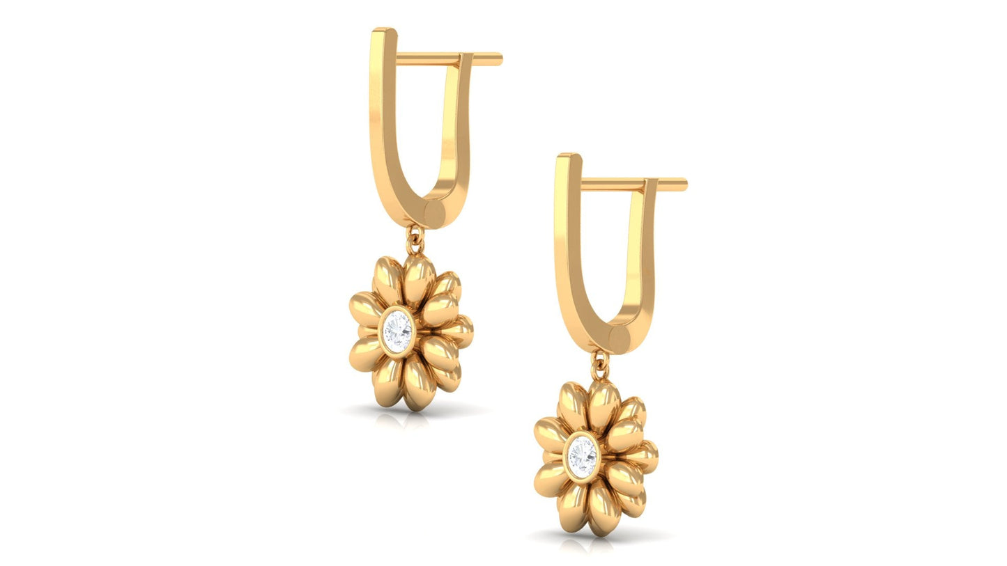 Natural Diamond Flower Drop Hoop Earrings