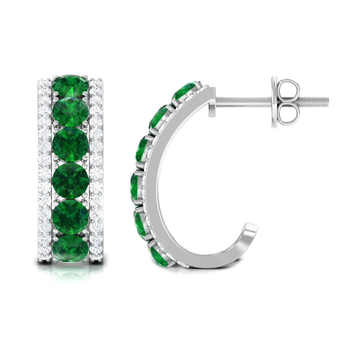 Lab Created Emerald and Diamond Hoop Earrings with Certificate
