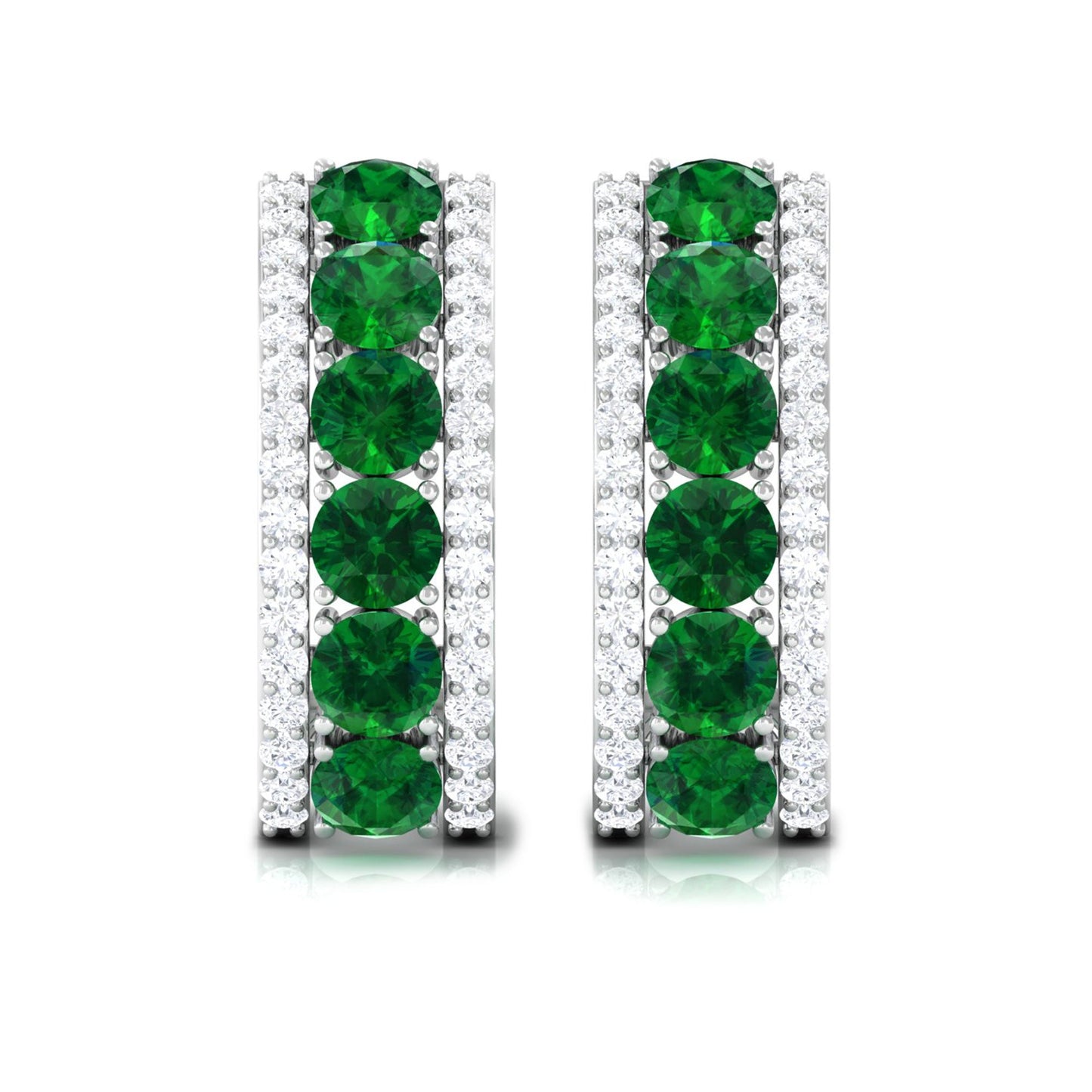 Lab Created Emerald and Diamond Hoop Earrings with Certificate