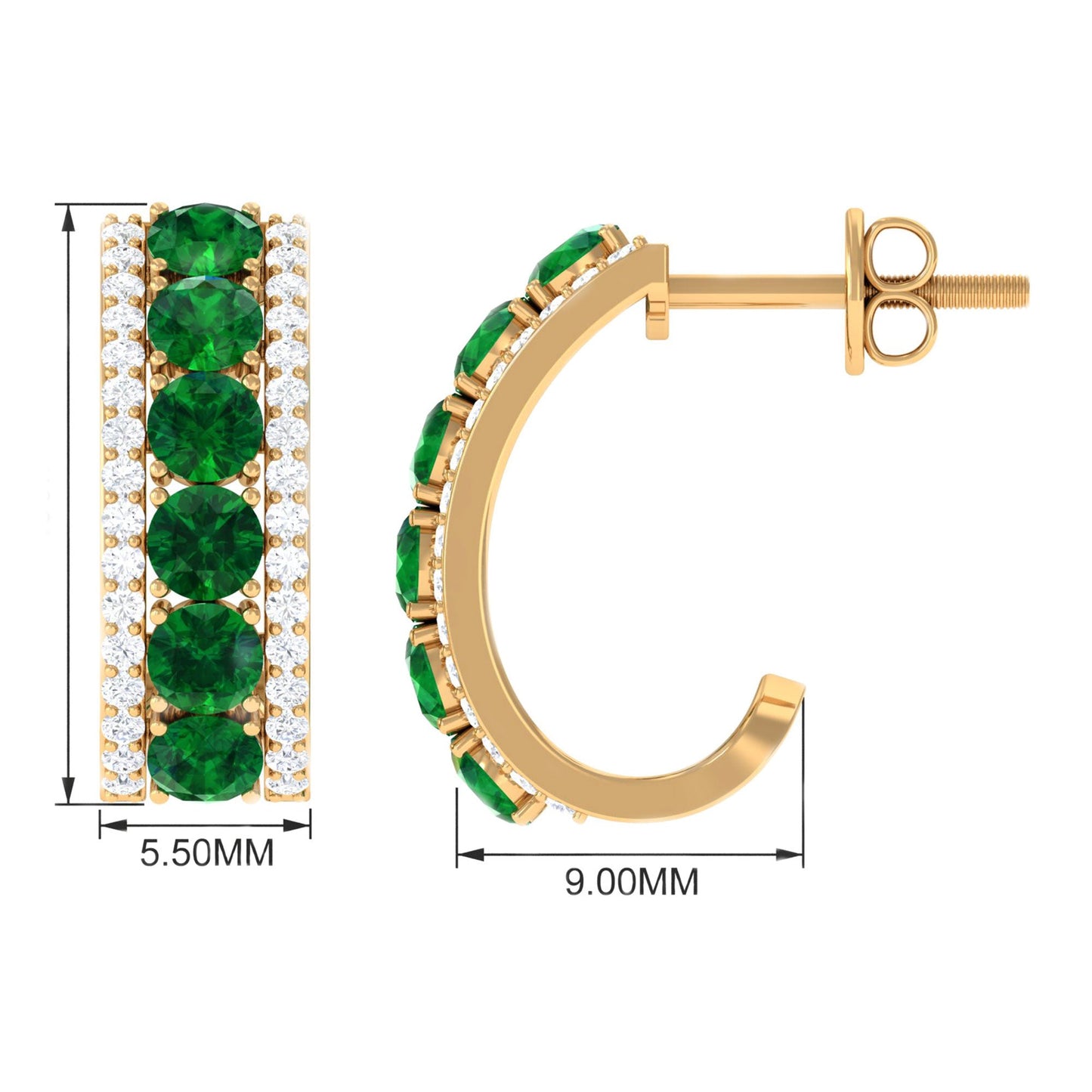 Lab Created Emerald and Diamond Hoop Earrings with Certificate