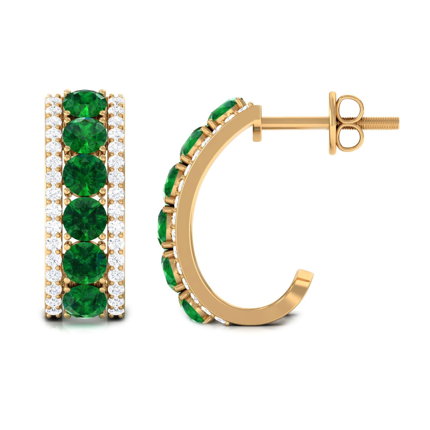 Lab Created Emerald and Diamond Hoop Earrings with Certificate