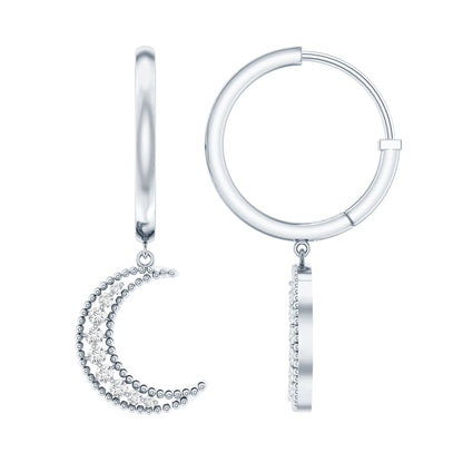Certified Diamond Moon Drop Hoop Earrings