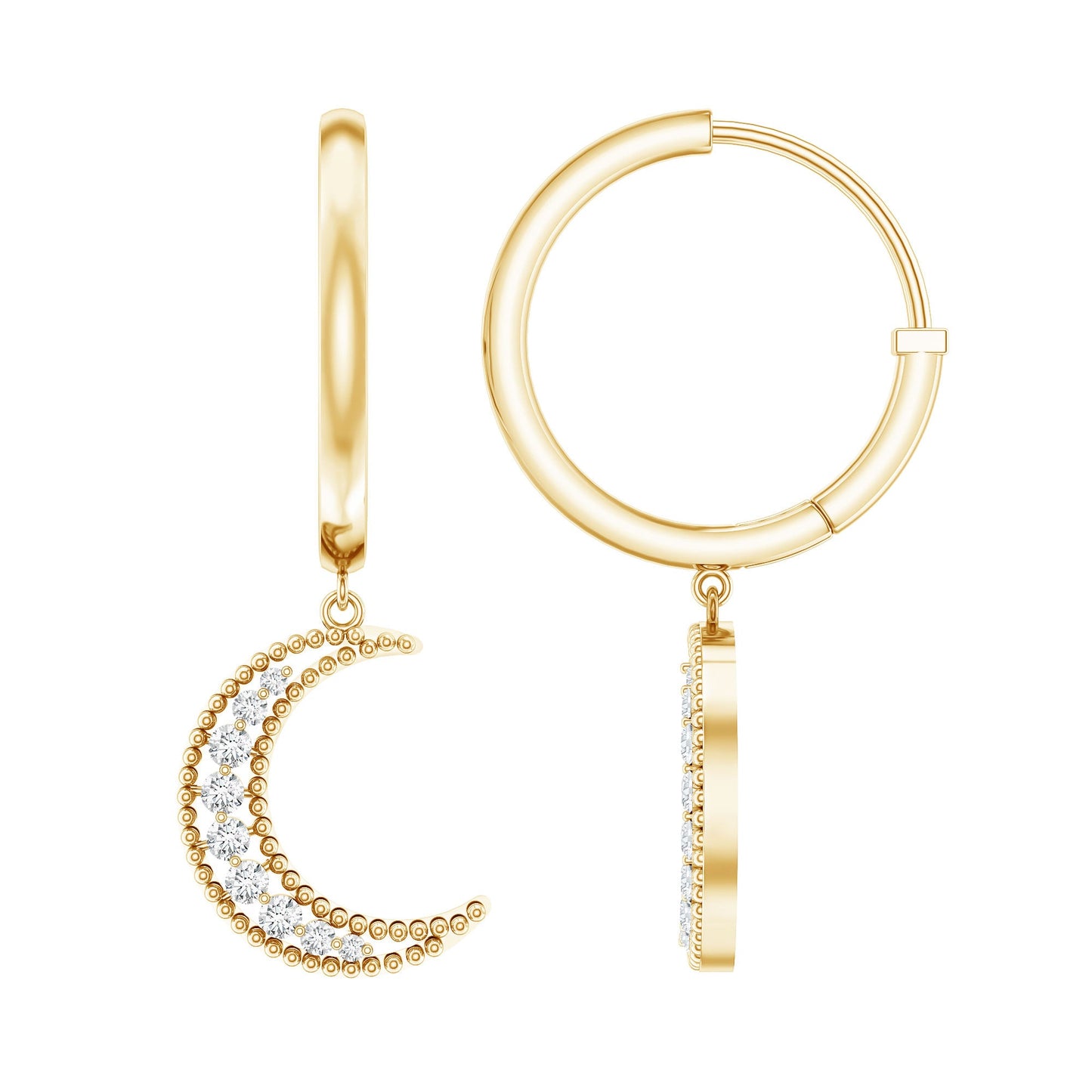 Certified Diamond Moon Drop Hoop Earrings