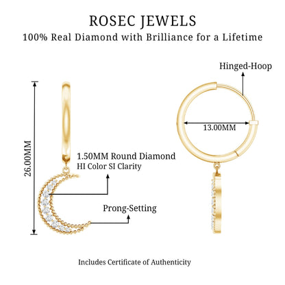 Certified Diamond Moon Drop Hoop Earrings