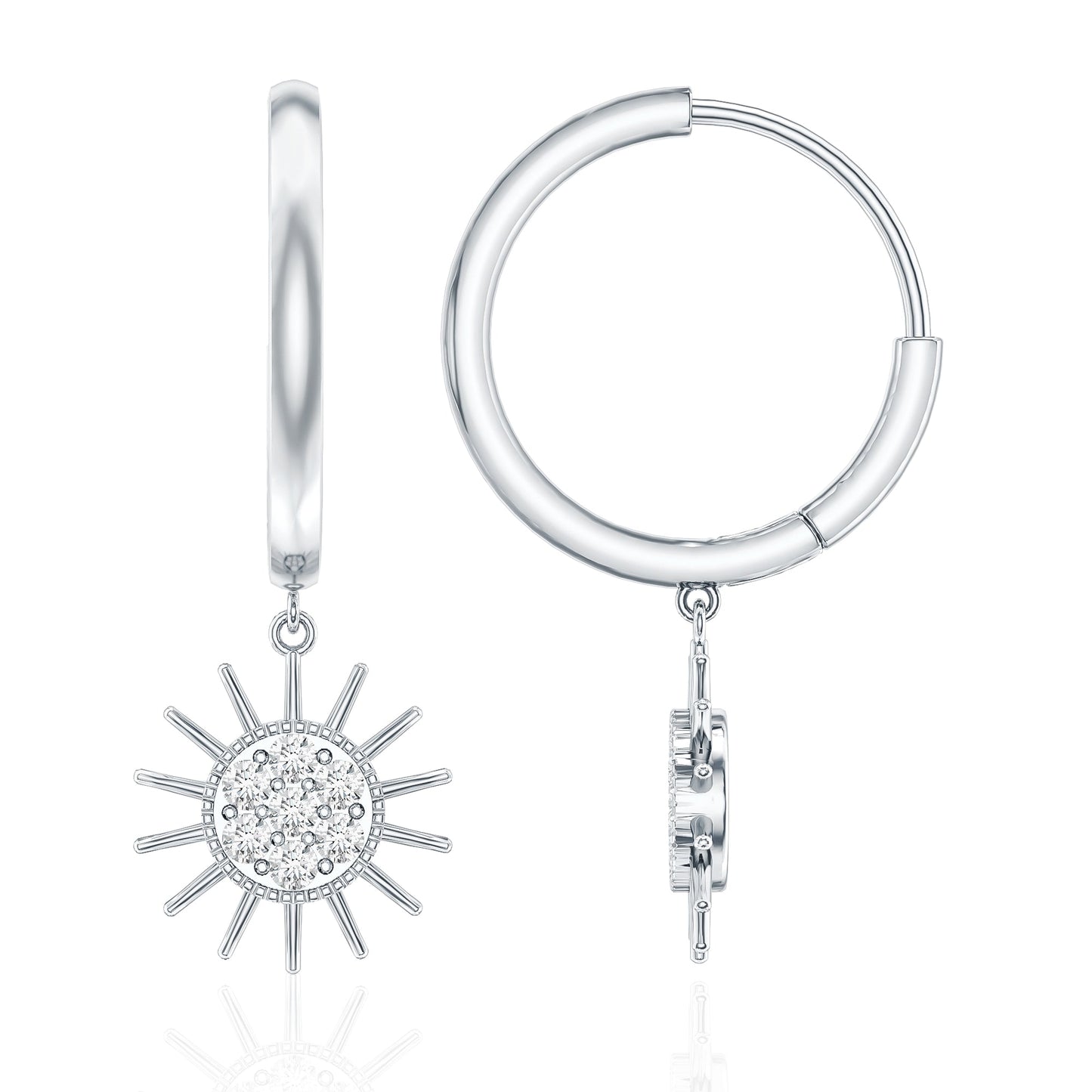 Certified Diamond Sunburst Hoop Earrings
