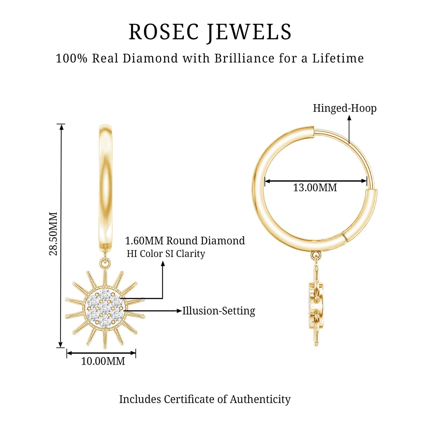 Certified Diamond Sunburst Hoop Earrings