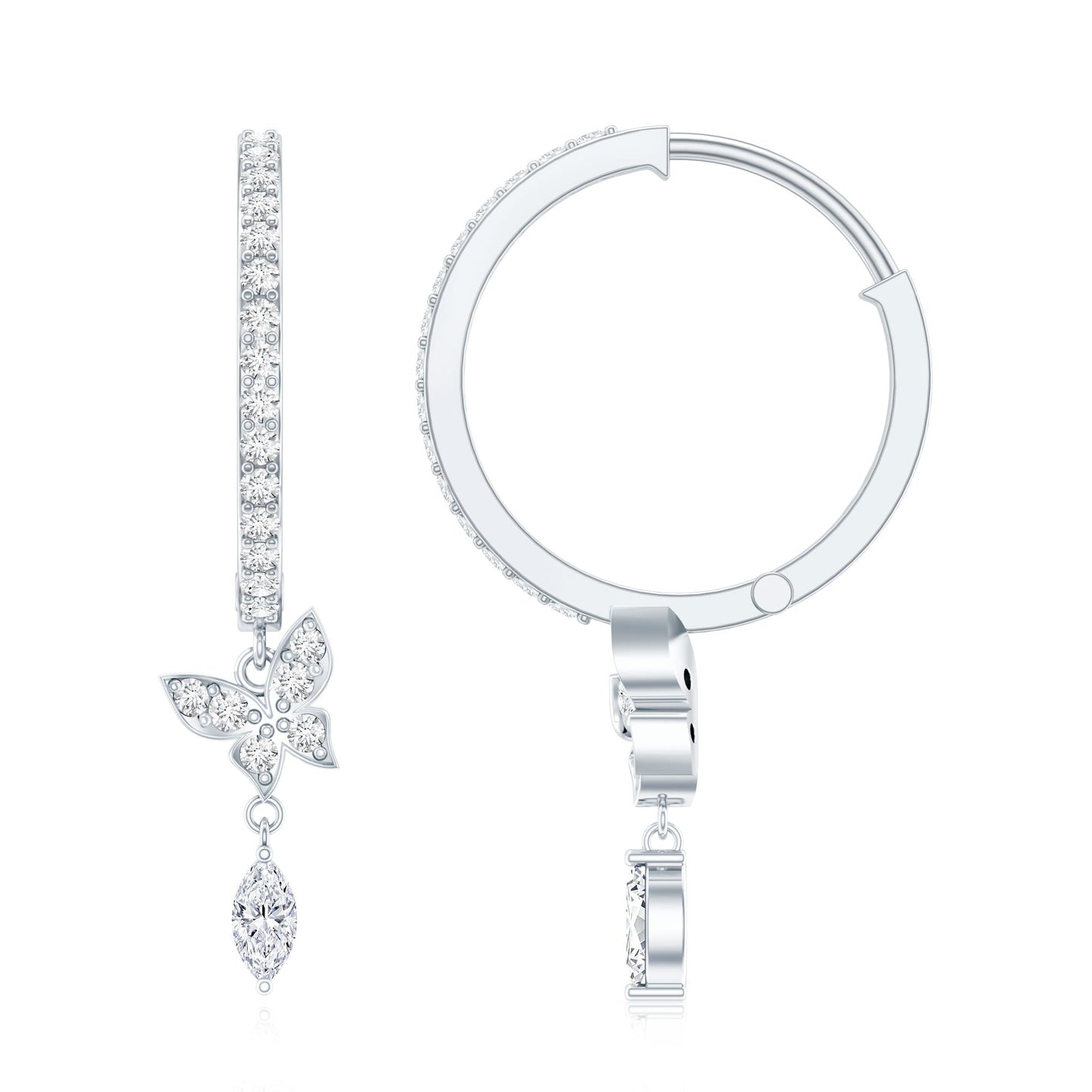 Natural Diamond Butterfly Hoop Earrings for Women