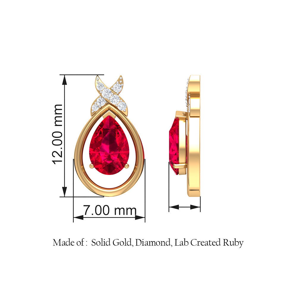 Lab Created Ruby Teardrop Stud Earrings with Diamonds