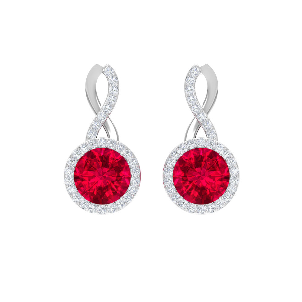Lab Created Ruby and Diamond Infinity Stud Earrings with Halo