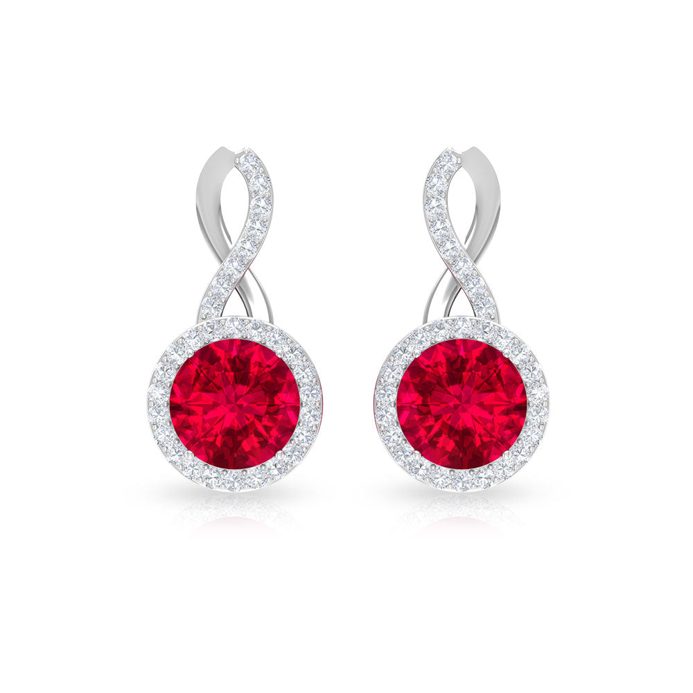 Lab Created Ruby and Diamond Infinity Stud Earrings with Halo