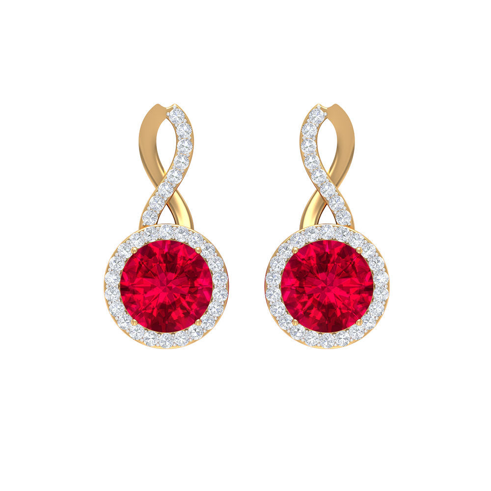 Lab Created Ruby and Diamond Infinity Stud Earrings with Halo