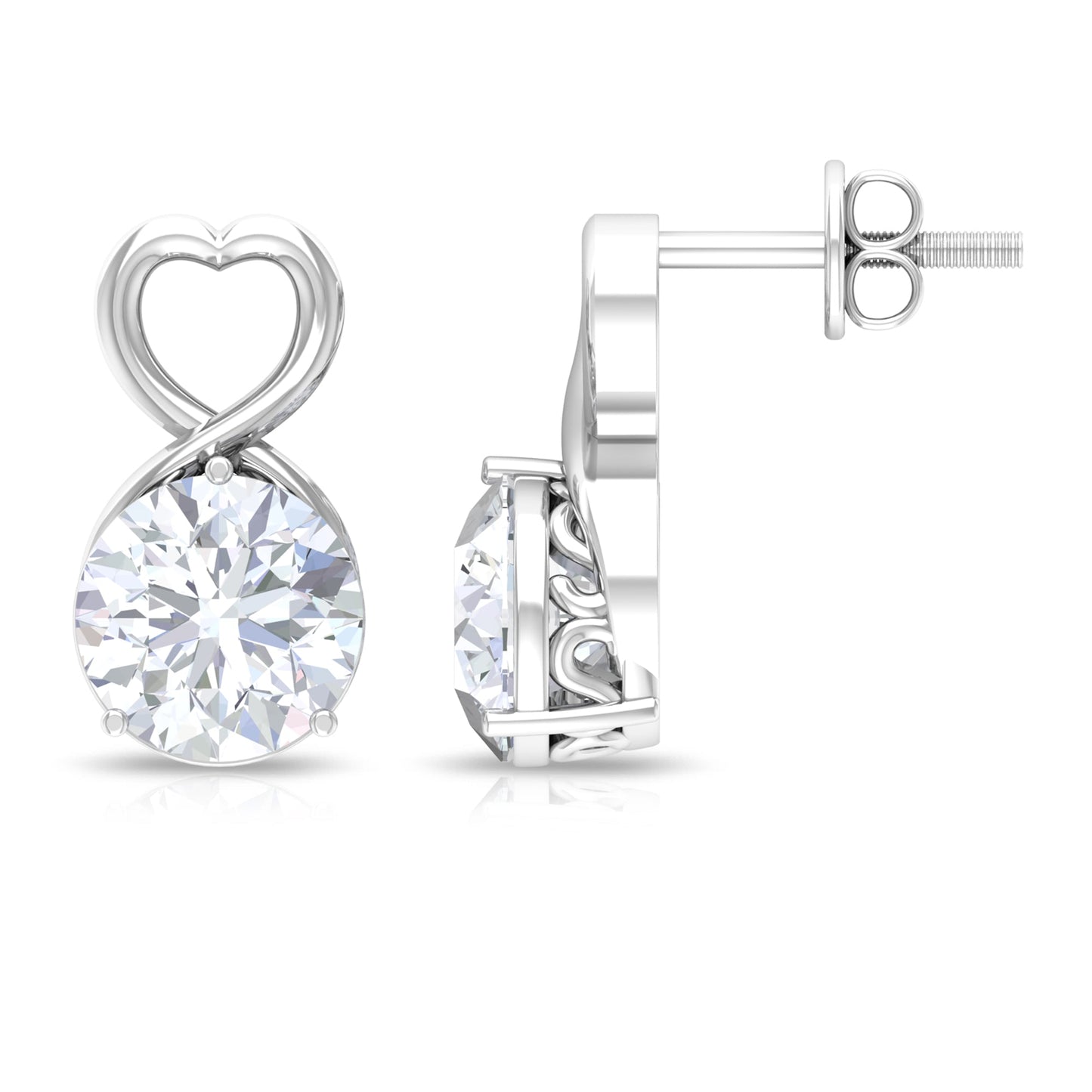 1.9 Carat Round Shape Solitaire Moissanite Heart Stud Earrings