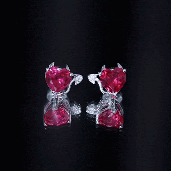 Certified 4 Carat Lab Grown Ruby Devil Heart Stud Earrings