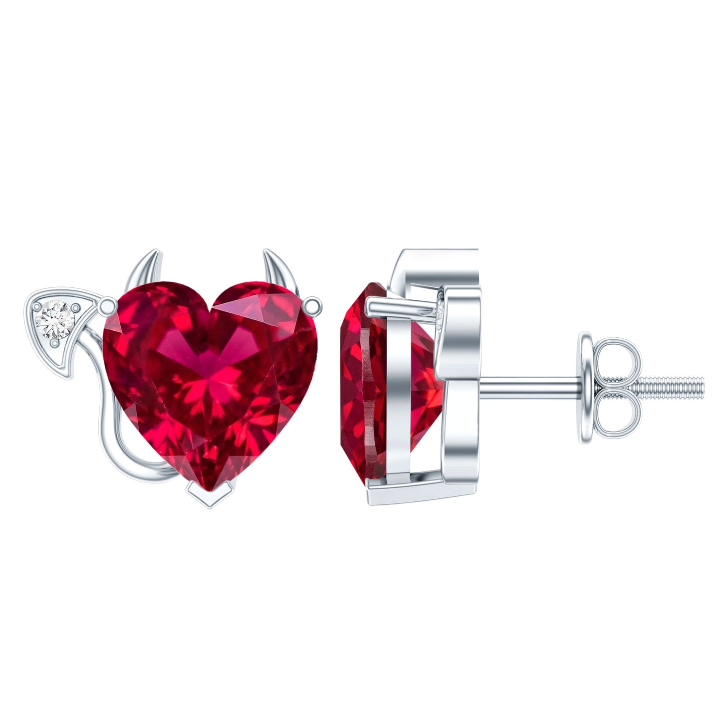 Certified Lab Grown Ruby Devil Heart Earrings