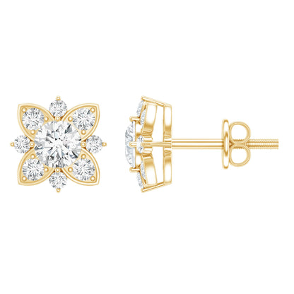 Certified Moissanite Floral Stud Earrings