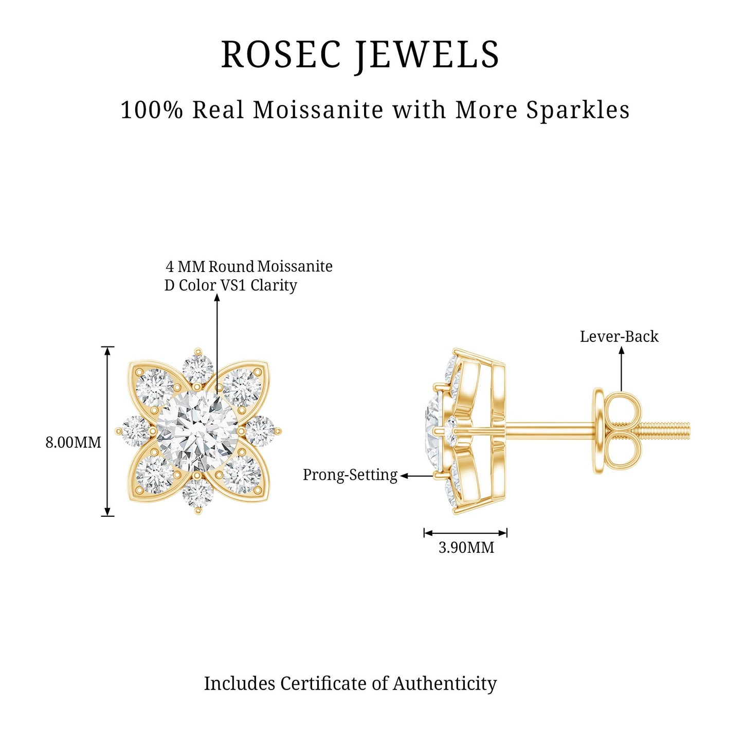 Certified Moissanite Floral Stud Earrings