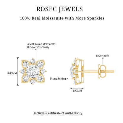 Certified Moissanite Floral Stud Earrings