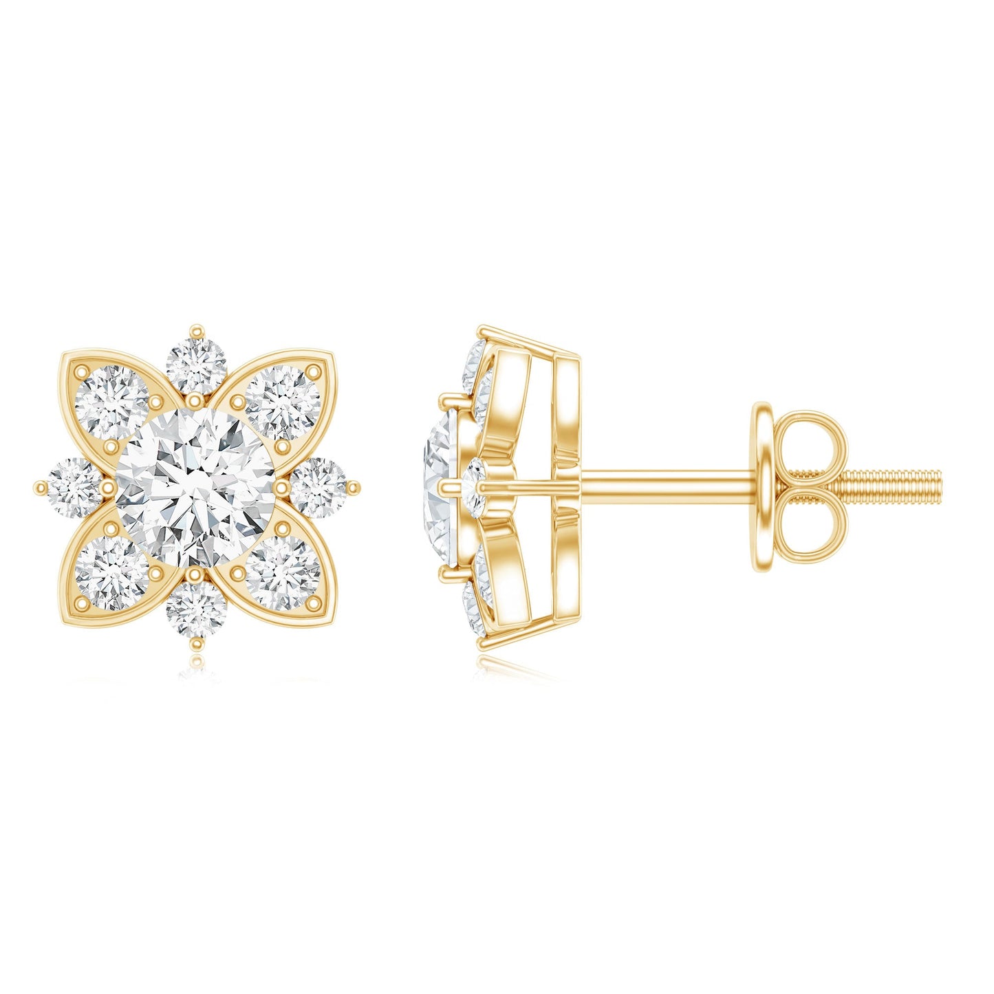 Certified Moissanite Floral Stud Earrings