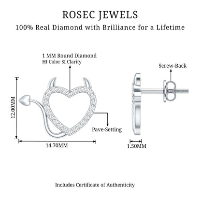 Round Diamond Devil Heart Earrings