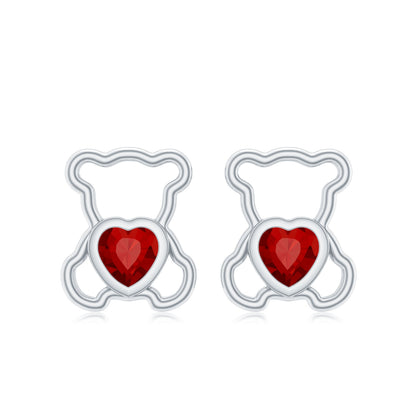 Certified Lab Created Ruby Teddy Bear Stud Earrings