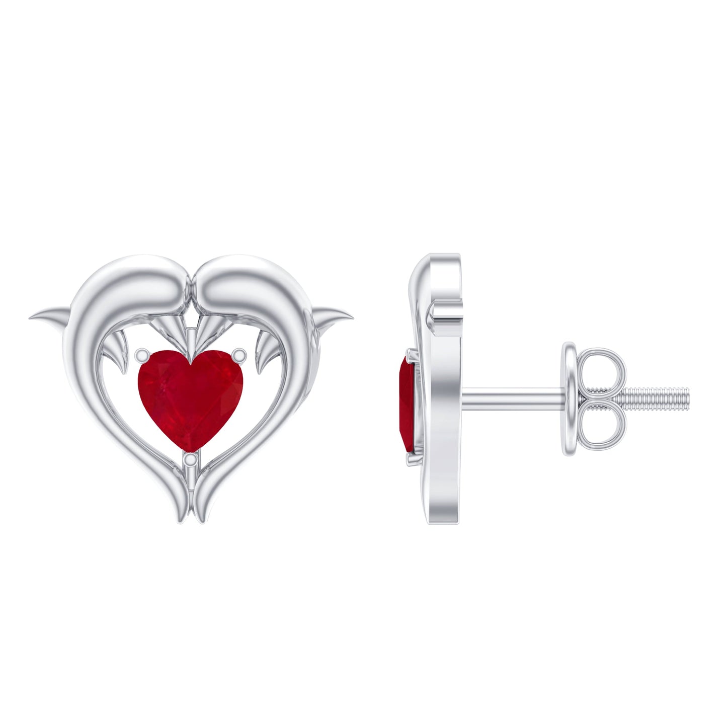 0.94 Carat Heart Shape Ruby Dolphin Stud Earrings
