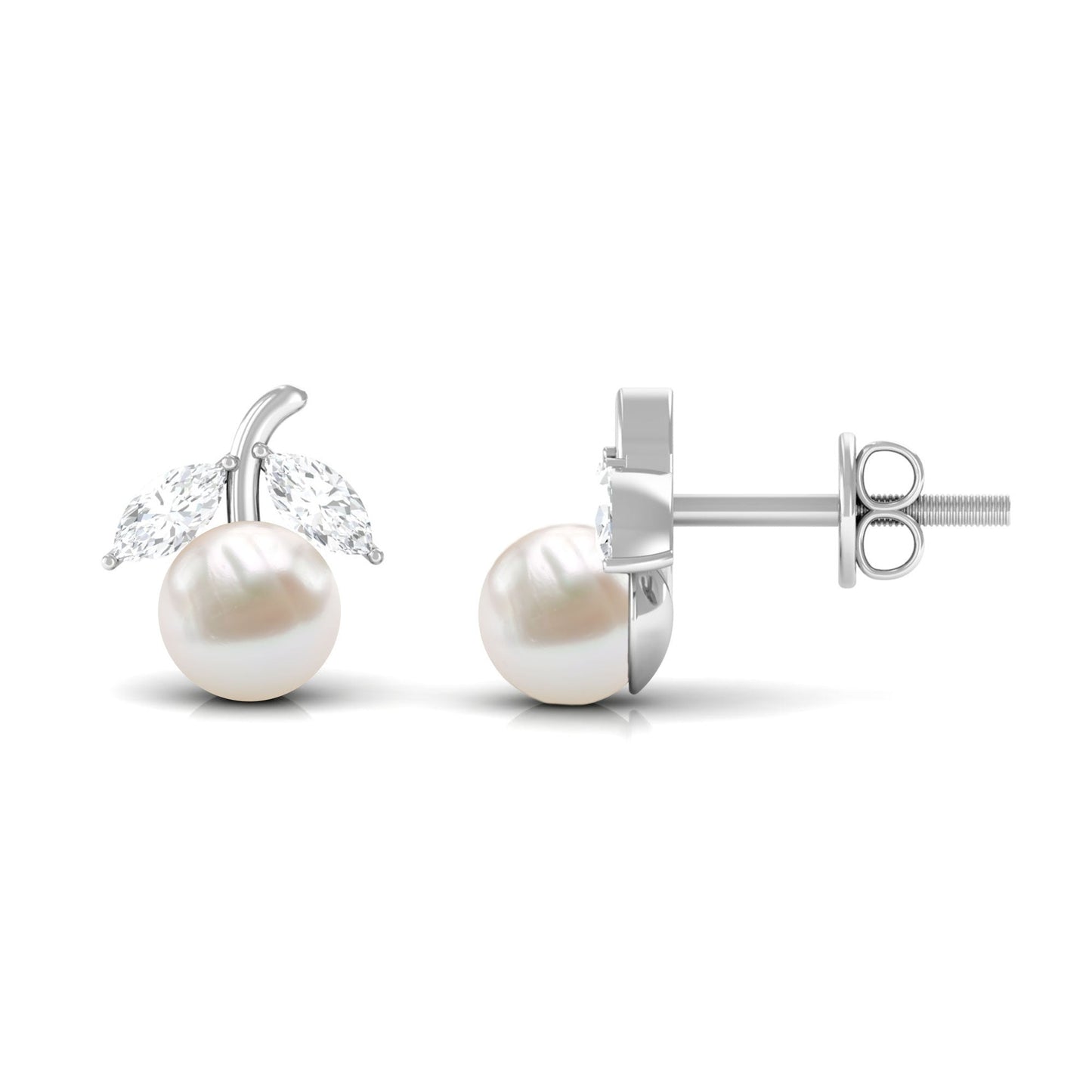 4 Carat Freshwater Pearl and Diamond Fruit Stud Earrings