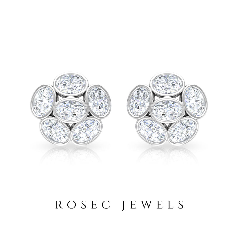 Oval Shaped Diamond Cluster Stud Earrings