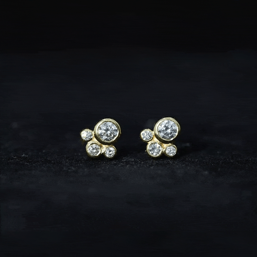 Bezel Set Real Diamond Cluster Stud Earrings with Screw Back