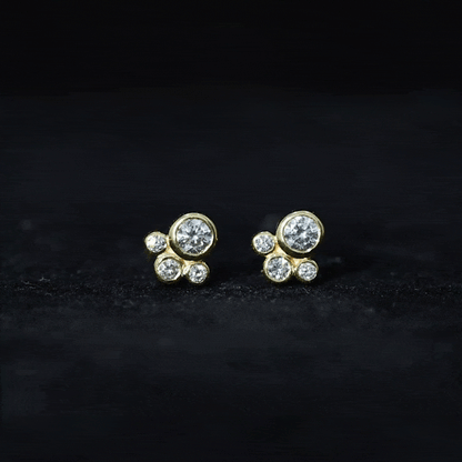 Bezel Set Real Diamond Cluster Stud Earrings with Screw Back