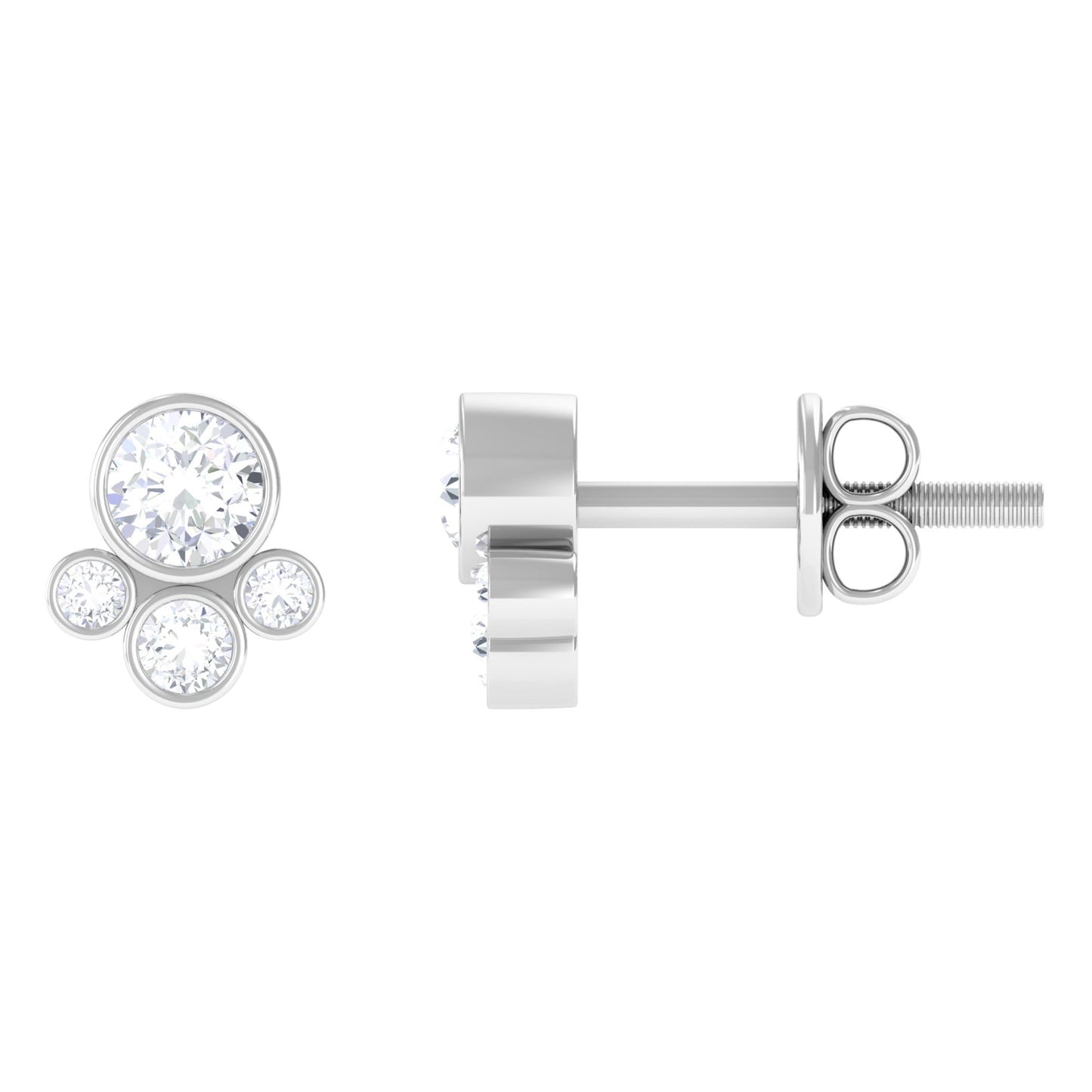 Bezel Set Real Diamond Cluster Stud Earrings with Screw Back