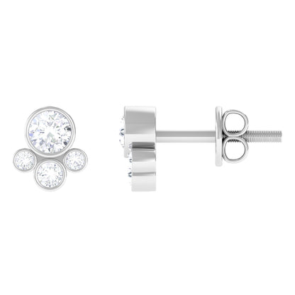 Bezel Set Real Diamond Cluster Stud Earrings with Screw Back
