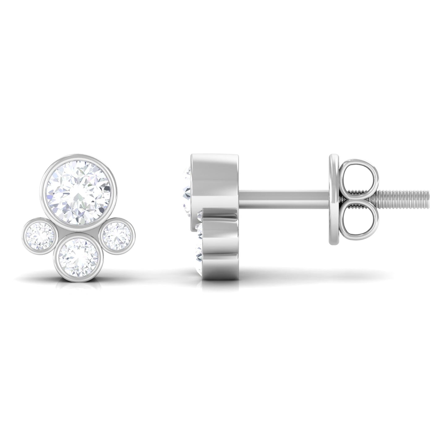 Bezel Set Real Diamond Cluster Stud Earrings with Screw Back