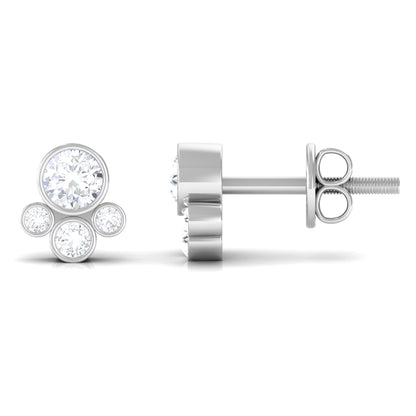 Bezel Set Real Diamond Cluster Stud Earrings with Screw Back
