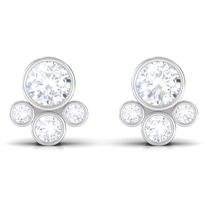 Bezel Set Real Diamond Cluster Stud Earrings with Screw Back