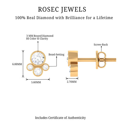 Bezel Set Real Diamond Cluster Stud Earrings with Screw Back