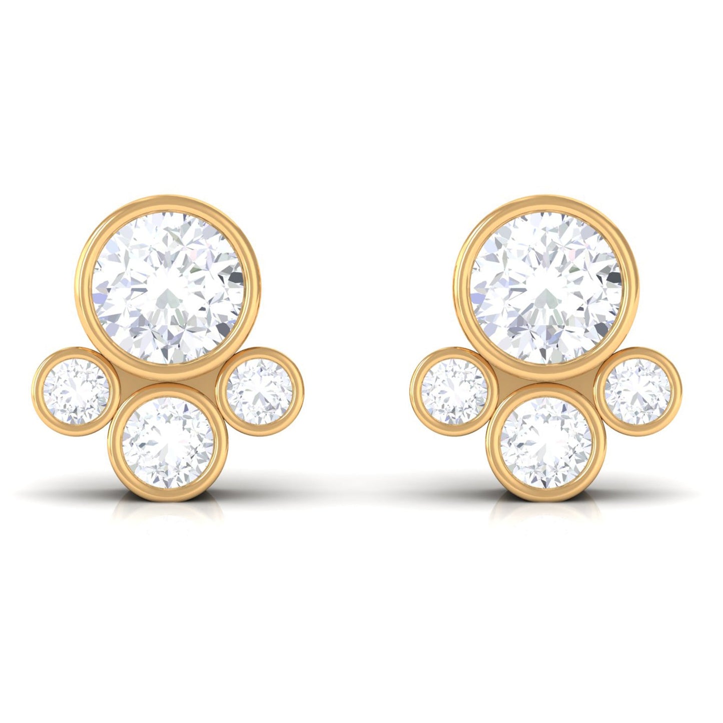Bezel Set Real Diamond Cluster Stud Earrings with Screw Back