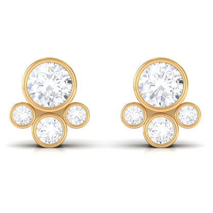 Bezel Set Real Diamond Cluster Stud Earrings with Screw Back