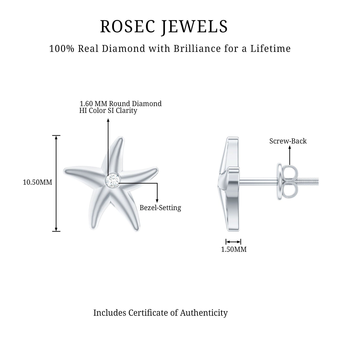 Diamond Starfish Stud Earrings for Women