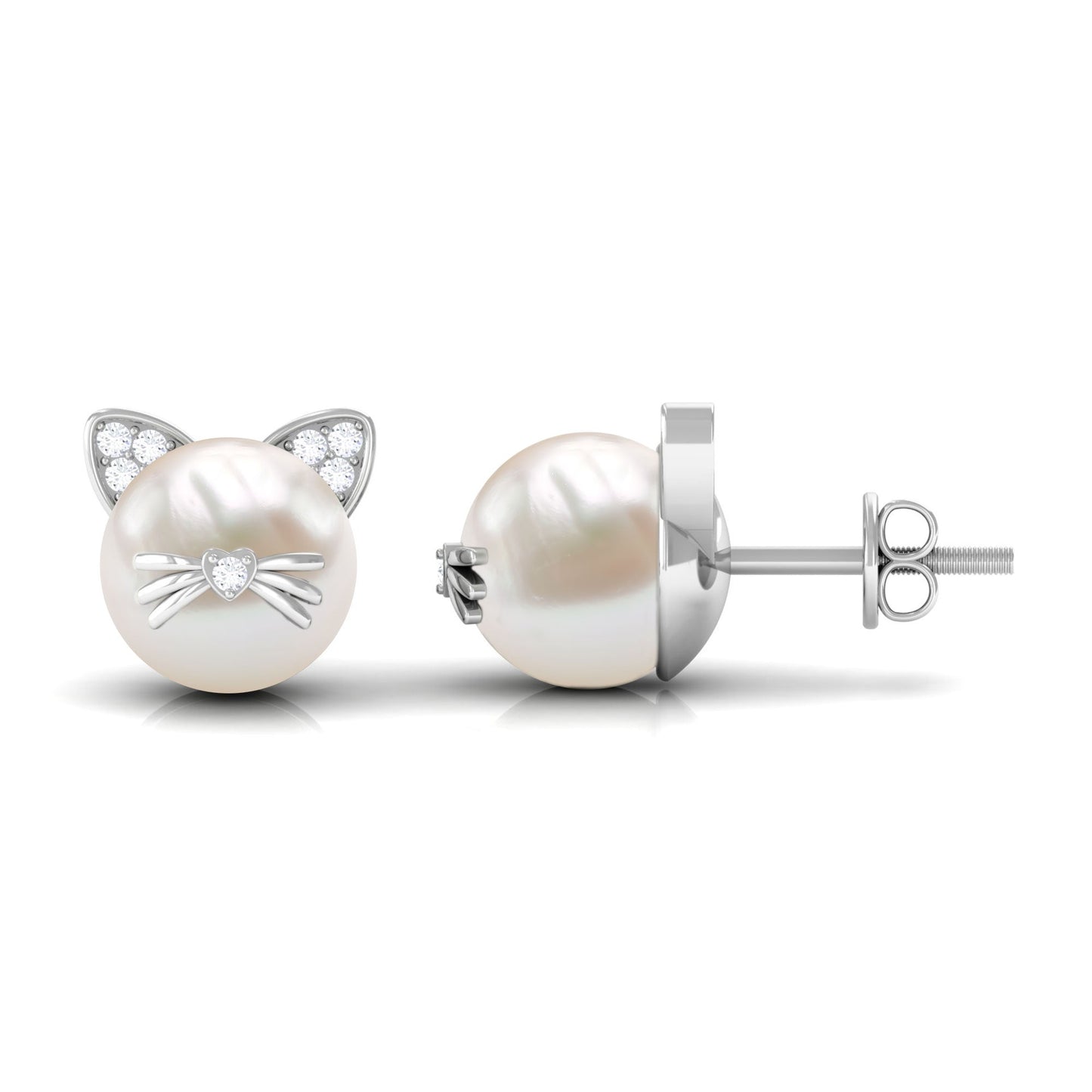 14.9 Carat Freshwater Pearl and Diamond Kitten Stud Earrings